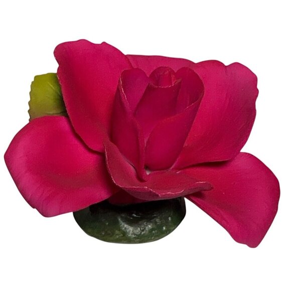 Capodimonte Napoleon Italy Fuscia Red Rose Fine Porcelain Flower - Picture 1 of 8